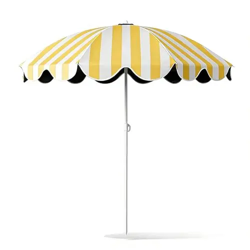 Parasol De Terrasse Rayé Réglable En Hauteur 155cm, Rose, Bleu, Jaune, UPF 50+ Imperméable Résistant Au Vent, Parasol De Plage Portable À 8 Côtes Pour Jardin, Piscine, Camping, Terrasse