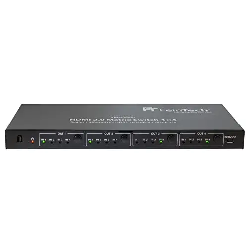 FeinTech VMS04400 Commutateur Matrice HDMI 2.0 Matrix Switch 4x4 avec Downscaler 4 entrées et 4 Sorties 4K 60Hz Ultra-HD