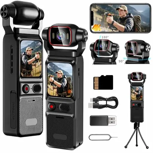 Caméra d'action WiFi 4K, Caméra Vidéo Sportive 160°, Caméra Portable de Poche avec Objectif Rotatif à 180° et Écran Tactile de 1,69 Pouces, Caméra Vidéo Numérique pour Vlog de Voyage