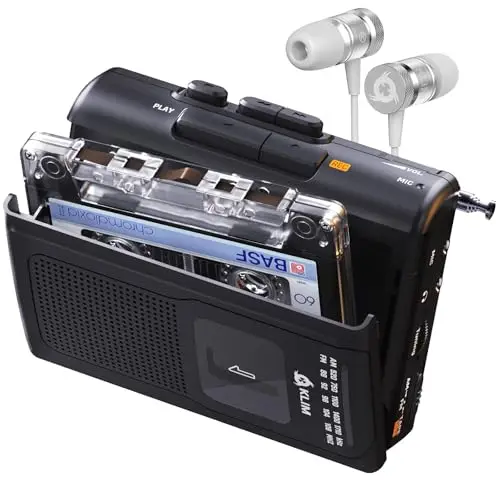 KLIM K8 Lecteur Cassette Audio avec Un Casque Fusion - Enregistreur Cassette - Nouveau Player - Radio AM/FM - Microphone et Haut-Parleur Intégrés - Prise Casque et Écouteurs - Noir