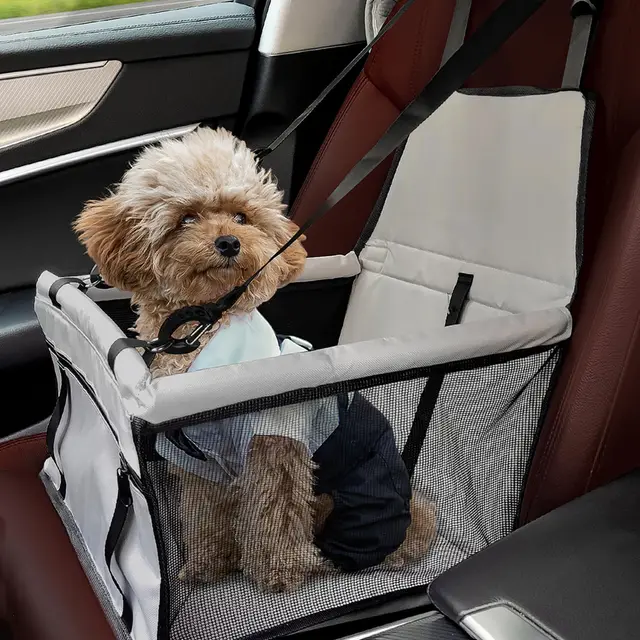 Flagest Panier Chien Voiture Pliable - Siège Auto Chien au Fixation par Crochets Réglables, Respirant et Lavable, Jusqu’à 10 kg (Gris)
