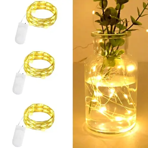 Gcstnn Lot de 3 Guirlande Lumineuse à Piles, 2M 20LED Mini Fil de Cuivre Guirlande Led Étanche Interieur Micro Fée Chaîne Lumières pour Bouteille, Chambre, Mariage, Fête, Noël Décor (Blanc Chaud)