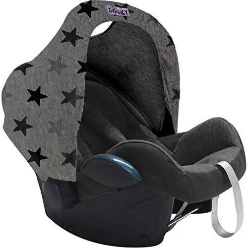Dooky Hoody auvent de protection solaire pour porte-bébés ou poussettes (design : Grey Stars, avec protection UV 40+, groupe d'âge 0+, convient à la plupart des marques), Grey