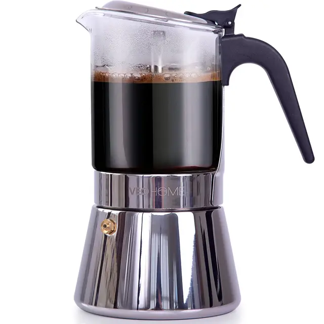 veohome cafetière italienne verre inox