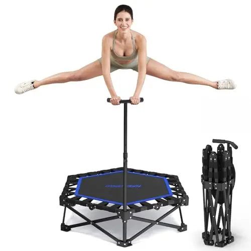 HXD-ERGO Trampoline de Fitness avec poignées réglables, Mini Trampoline de Saut Pliable pour Adultes, diamètre 106 cm