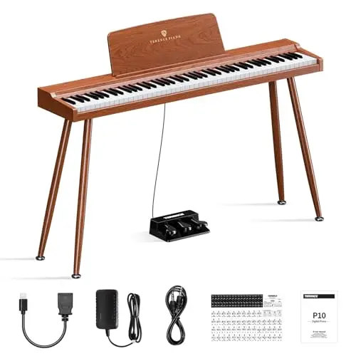 Piano Numérique TERENCE P10 88 touches pour Débutants, Étudiants et Loisirs à la Maison | Système triple pédale, Haut-parleurs stéréo 20W et Double prises casque