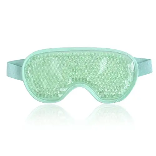 NEWGO Masque Yeux Froid, Masque Des Yeux Gel Gonflés, Cernes, Migraine Réutilisable masque froid pour les yeux avec dos en peluche de Poche de Glace en Yeux pour Thérapie Froid Chaud (vert)-2PCS