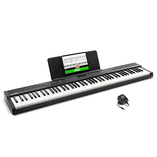 Alesis Piano Numérique 88 Touches avec 480 Sons, Haut-Parleurs, MIDI USB, Pupitre, Adaptateur Secteur et Leçons pour Débutants