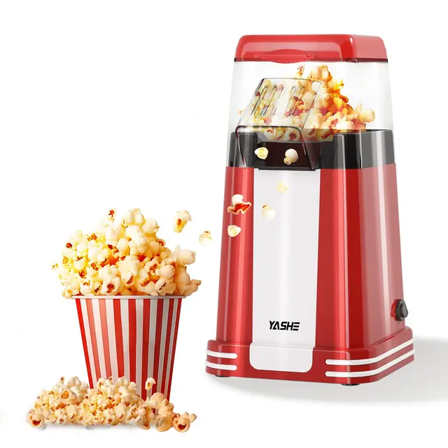 YASHE Machine à pop-corn rétro, 1200W Machine à pop-corn à air chaud avec gobelet doseur, à bouton unique, sans huile, Parfaite pour les cinémas maison, les soirées cinéma, les fêtes