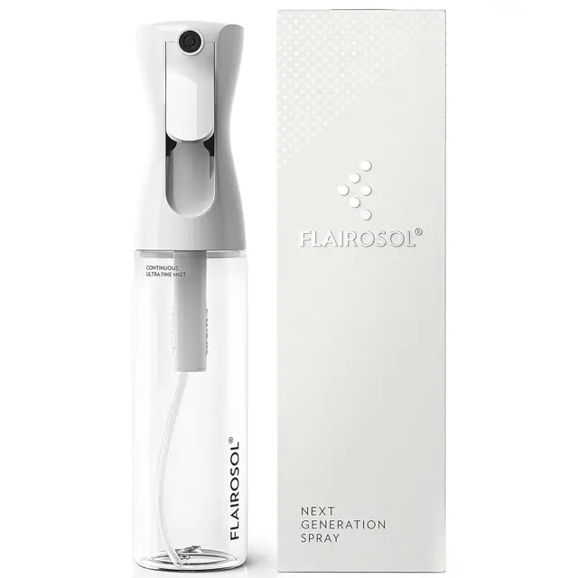 FLAIROSOL Nouvelle Génération de Vaporisateur, précision de 1,25 ml par pulvérisation pour cheveux, toilettage animalier, vaporisateur de brume ultra-fine de 300 ml (Flacon transparent, imprimé noir)