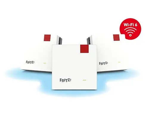 FRITZ!Mesh Set 1600 Lot de 3 | Wi-FI 6 Stable jusqu'à 3000 Mbit/s | Couverture Wi-FI pour 5 à 7 pièces | idéal pour routeurs Internet ou Modem Fibre (Ont) | Configuration Simple | Made in Europe