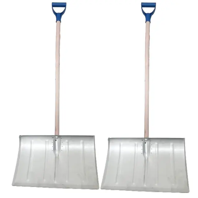 2 pelles à neige en métal, pelle à neige avec manche en bois et poignée en D, pelle à neige d'env. 130 cm
