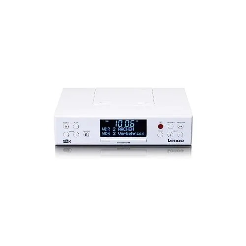 Lenco KCR-190WH Radio de Cuisine Dab+/FM avec Bluetooth - 2 Haut-parleurs stéréo, écran LED 3,3", minuterie & Double Alarme, télécommande Incluse, Montage sous Meuble ou posé - Blanc