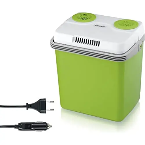 SEVERIN Glacière électrique (19 L) avec fonction de refroidissement et de maintien au chaud, glacière pour voiture avec 2 connexions (alimentation et allume-cigare), glacière verte/grise, KB 2922
