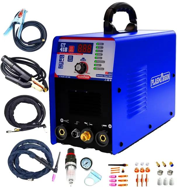 Poste à souder 3 en 1 - Découpeur à plasma WIG - Soudeur MMA à onduleur - Combinaison de soudage plasma TIG MMA | IGBT | Affichage LCD numérique | Allumage HF CT418P