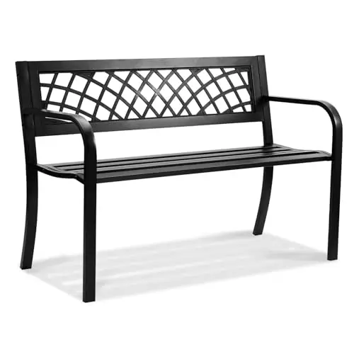 VEVOR Banc extérieur résistant intempéries, métal noir 52,5 x 116,3 x 76,2 cm