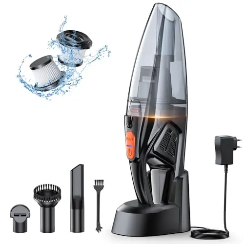 Aspirateur à Main, Rechargeable 9KPA Aspirateur Voiture Puissant sans Fil avec [Socle Charge Rapide & Lumière LED], 2 Filtres HEPA, Aspirateurs de Table pour Canapé/Maison/Tapis/Escaliers