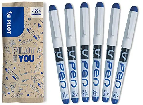 PILOT - 6 Stylos Plume V-Pen Effaçables - Bleu - Plume Moyenne