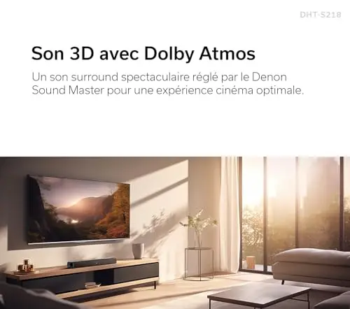 Denon DHT-S218, Barre de Son TV, Dolby Atmos, Pleine Bande Passante, Dialog Enhancer, HDMI 4K avec eARC - Noir