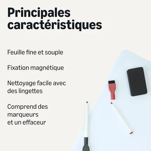 Amazon Basics Grand Tableau Blanc Magnétique Pour Réfrigérateur, Effaçable à Sec, 2 Marqueurs et 1 Effaceur, Flexible, Bloc-Notes, Affichage Pour la Maison, la Cuisine, le Bureau, l’École, 33 x 50cm