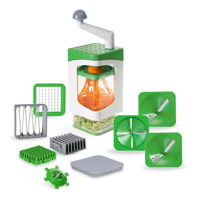Genius Nicer Dicer Julietti Coupelégumes en spirale 13 pièces Zoodle Maker + coupecubes dans un ensemble pour spirales et dés Contient 7 inserts de coupe et un récipient de récupération de 1200 ml…