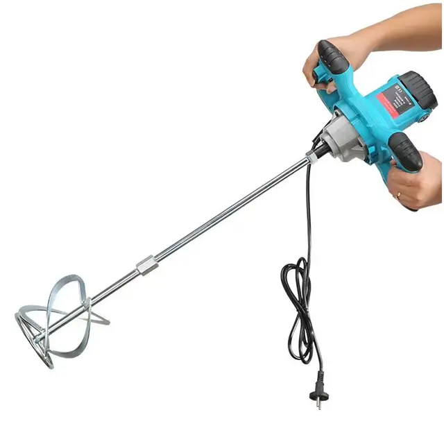 HUAPX Malaxeur Mortier Colle électrique,1800W 220V Mélangeur de ciment à 6 vitesses avec outil d'agitation à double poignée pour mélanger la peinture, le mortier,le plâtre,le mastic -Bleu.
