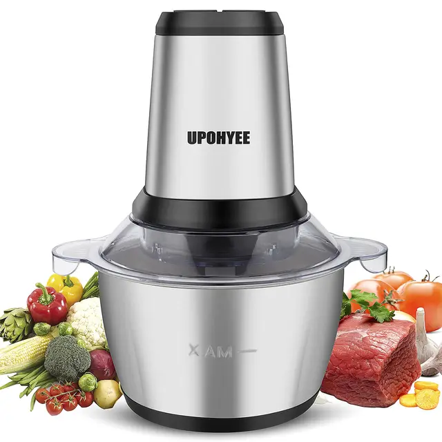 Hachoir électrique 600 W hachoir cuisine avec 4 lames et 2 L Bol en acier inoxydable Electrique Mixeur Cuisine 2 vitesses pour Fruits Verdure Viande Épices HY006