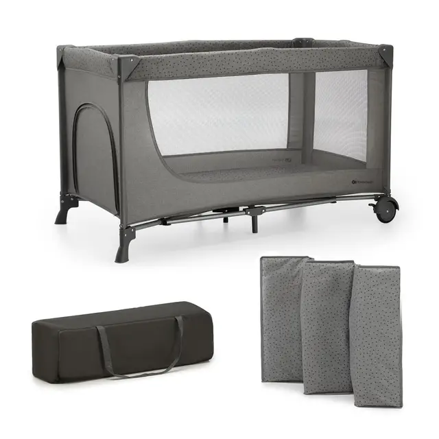 Kinderkraft Joy 2 Lit Parapluie 2 en 1, Lit bébé de la Naissance Jusqu’à 15 kg, 120 x 60 cm, Facile à Plier, Étagères pour Les Couches, Gris