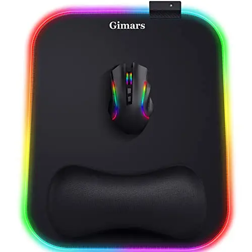 Gimars Tapis de Souris, RGB Tapis de Souris Gaming Ergonomique avec 10 LED Modes de Lumière, 305x254mm XL Mouse Pad Repose Poignet Gel avec Base en Caoutchouc Antidérapante, Tissu Lycra pour Gamer