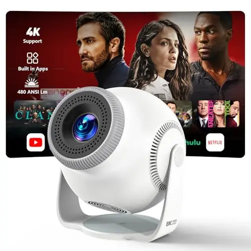 [App intégrée] Mini Projecteur Portable WiFi 6 et Bluetooth 5.4, 480 ANSI Lumens, Vidéoprojecteur 1080P et Décodage 4K, Projecteur Vidéo pour Chambre, Cinéma à Domicile et Extérieur