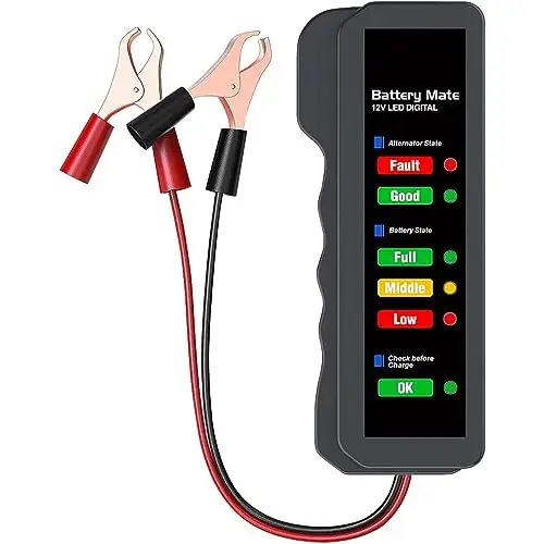 Greluma 1 Pièce Testeur de batterie de voiture 12V,testeur d'alternateur automobile,vérificateur de batterie,analyseur pour vérifier l'alternateur et le système de charge de la batterie,indication LED
