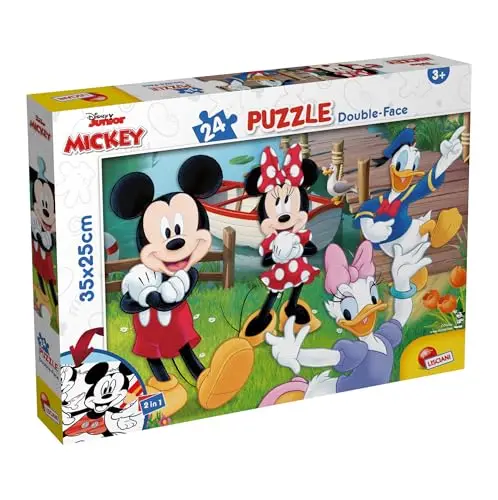Lisciani - Puzzle Disney - Mickey MaxiPlus - Puzzle 24 Pièces Double Face pour Enfants dès 3 Ans - Verso à Colorier - 25x35 cm - Activité Créative - Jeu Éducatif - Idée Cadeau Anniversaire