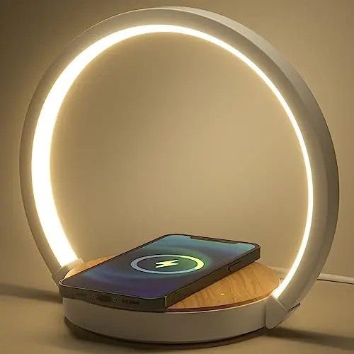 Lampe de Chevet Chargeur sans Fil Lampe de Nuit avec Chargeur Induction Veilleuse Tactile LED 3 Intensité Variable avec Lumière Douce, Angle d’éclairage de 180° Pour Chambre, Salle D'étude