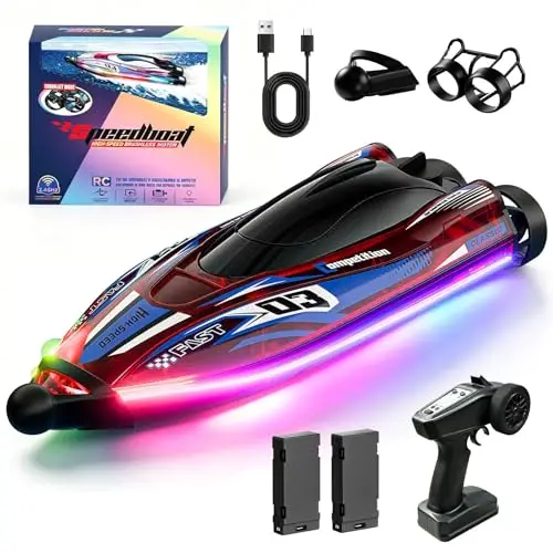 Bateau Télécommandé Vitesse 30 Km/H À Moteur Sans Balais, Recentrage Automatique À 360°,Bateau Rc Lumières Led, Résistant Aux Chocs Et Étanche, Radiocommandé 2,4 Ghz Pour Enfants Et Adulte