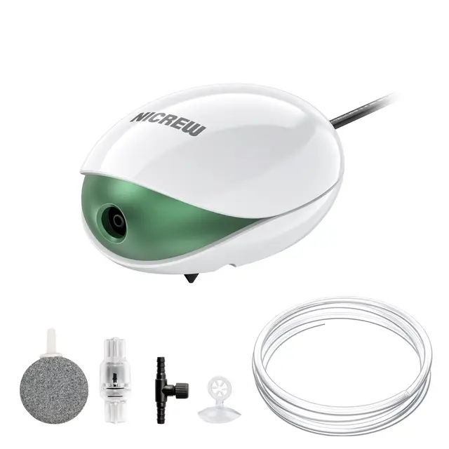 NICREW Pompe à Air Aquarium Jusqu'à 150 L, Bulleur Aquarium Ultra-Silencieux <35 DB avec Un Pierre à Bulles, 1,7 W