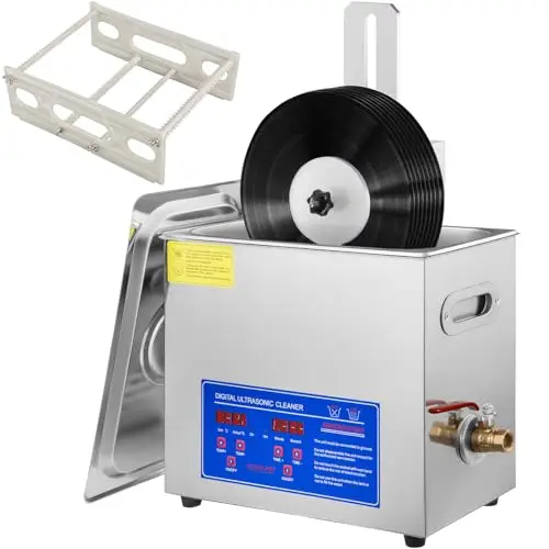 VEVOR Nettoyeur à Ultrasons pour Disque Vinyle 6 L, Nettoyeur Ultrasonique Professionnel Capacité 8 Disques de 178 à 305 mm, Machine à Ultrasons 180 W, avec Support de Séchage, pour Magasin Domicile