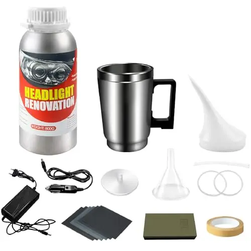 Kit de Rénovation de Phares Automobile, 800g Solution de Polissage, Accessoires Complets, Ponçage et Restauration