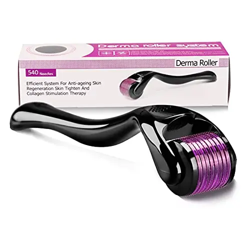 Derma Roller- 540 micro-aiguilles en titane - Pour la régénération de la peau, les soins du visage, stimuler la repousse des cheveux/la croissance de la barbe, réduire la chute des cheveux (0.5MM)