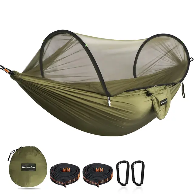 NATUREFUN Hamac de camping ultra-léger Hamac en filet anti-moustiques | Capacité de charge de 300 kg, nylon de parachute respirant à séchage rapide | 2 mousquetons haut de gamme, 2 x élingues en nylon