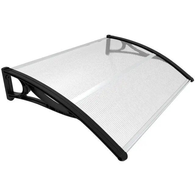 VOUNOT® Auvent de Porte d'entrée Toit Marquise en Polycarbonate Porte Résistante Toit Abri Protection Contre La Pluie et UV Transparent 120x80cm Noir