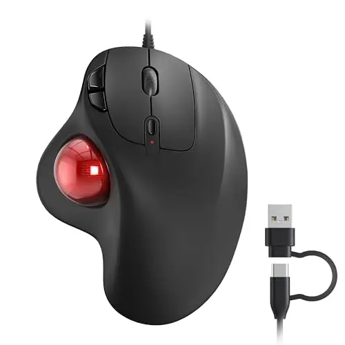 Nulea M509 Trackball Mouse Filaire, Design Ergonomique, contrôle Simple du Pouce, Suivi précis et Fluide, Interface 2 - en - 1 (Type a et Type C), Compatible PC, Ordinateur Portable, Mac, Windows.