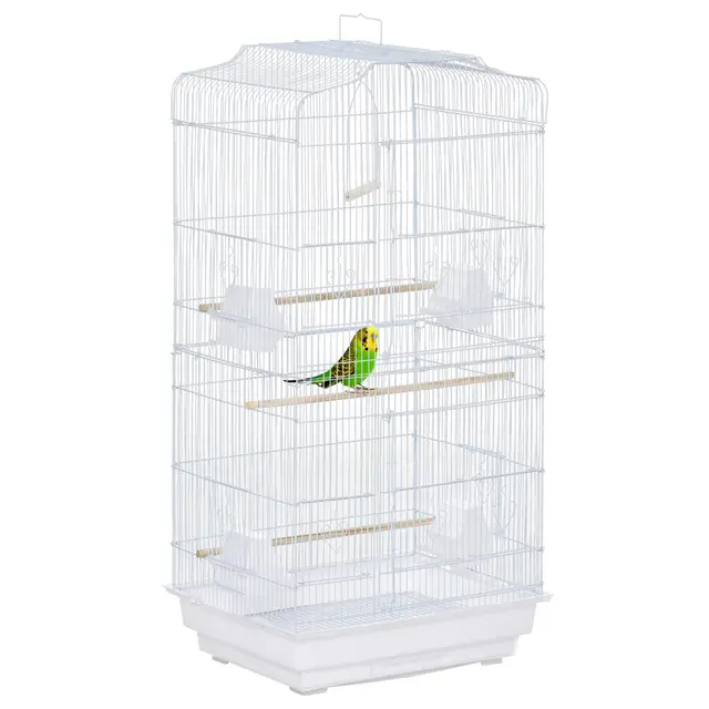Pawhut Cage à Oiseaux volière avec mangeoires perchoirs Plateau excrément Amovible Cage pour canaris perruches perroquets 46,5 x 35,5 x 92 cm Blanc