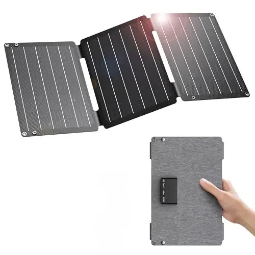 BigBlue 30W Chargeur Solaire, Panneau Solaire Portable avec Ports CC, Charge Rapide 18W USB-C et USB-A QC3.0, Étanche IP68, Compatible avec Phone, Samsung, Petite Centrale Électrique
