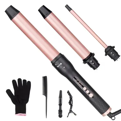 Fer à Boucler Boucleur a Cheveux Céramique Fer à Friser 3 en 1 avec LCD Écran pour créer de grosses vagues, Multifonction Interchangeable 9-32mm boucleur a cheveux avec Gant