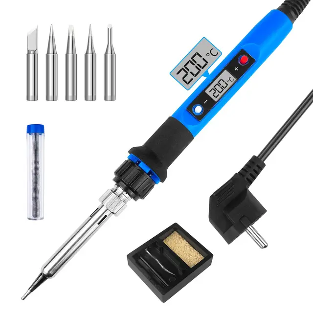 WinGluge Fer à Souder Etain de Précision, Kit de Soudure 80W Temperature Réglable 180-480°C Visible, 5 Pointes de Rechange et Support Pour Fer à Souder pour Réparation Soudage Brasage Quotidiens