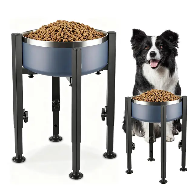 Support de gamelle pour chien réglable surélevé : support de gamelle surélevé pour chien 4 hauteurs réglables de 8,5 à 14,5" de large, métal surélevé nourriture pour chien avec plateau pour