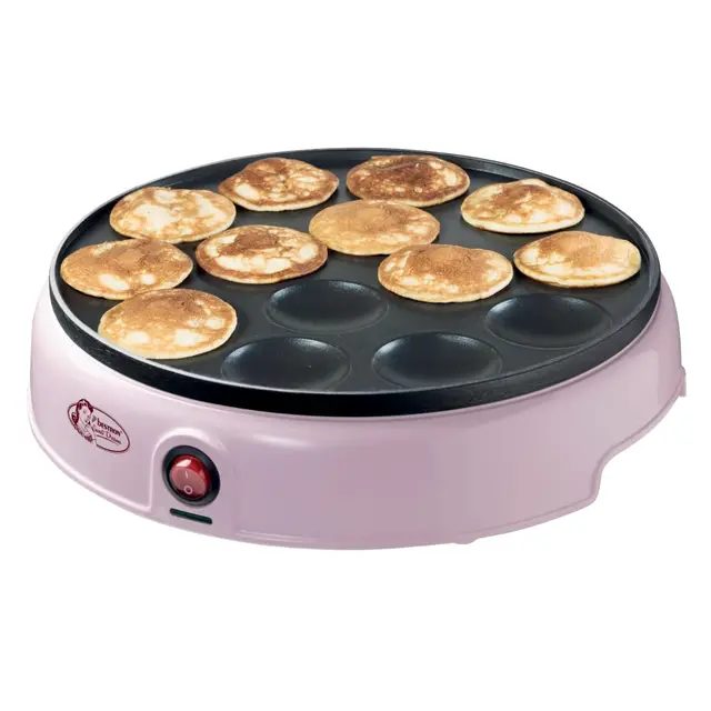 Bestron Appareil à poffertjes (profiteroles) au design rétro, Mini crêpier avec revêtement anti-adhésif, Sweet Dreams, 800 Watts, Couleur: Rose
