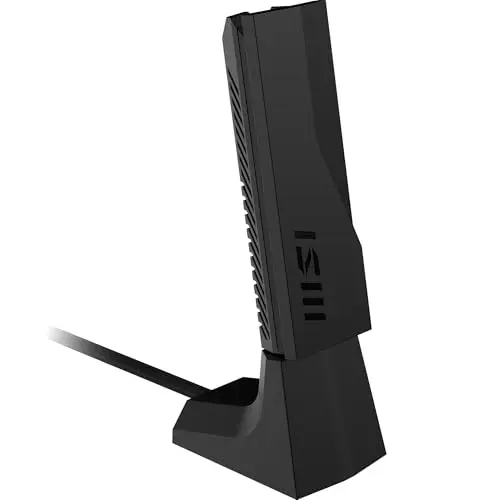 MSI BE6500 Adaptateur USB WiFi 7 tri-Bande - WLAN jusqu'à 6,5 GB/s (6/5 / 2,4 GHz), USB Type-A 3.2 Gen 1, MLO, 4K-QAM Puncturing, Beamforming, WPA3, antenne réglable - Support Filaire Inclus