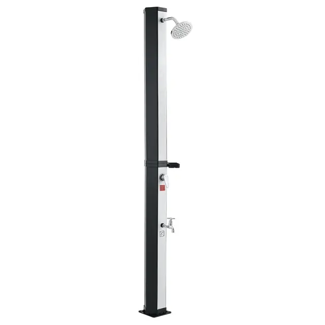 VEVOR Douche Solaire 35 L Douche Extérieur Solaire Autoportante pour Jardin Piscine Plage, Hauteur Pommeau 1,95 m, avec Robinet Lavage des Pieds, Porte-Savon, Réglage Eau Chaude Froide, Noir Argenté