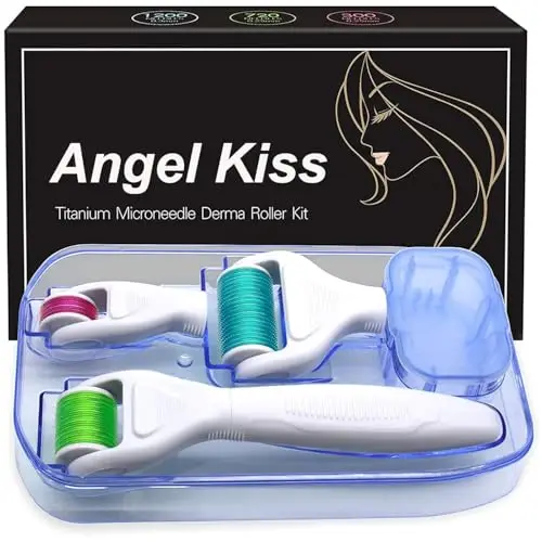 Angel Kiss – Kit derma roller 4 en 1 pour visage et corps, pour soins de la peau, avec rouleaux en titane 300/720 aiguilles 0,25 mm, 1 200 aiguilles 0,3 mm.
